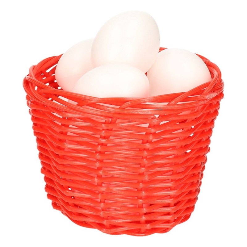 Paasmandje met witte plastic eieren 14cm