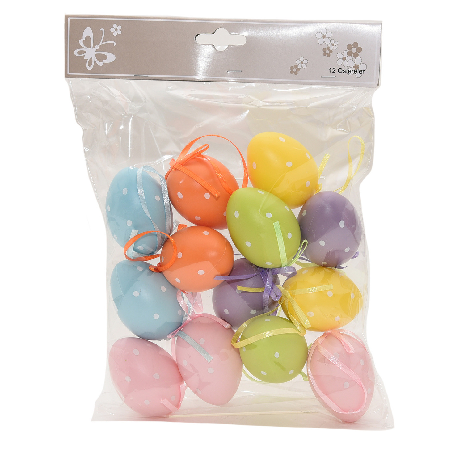 12x Gekleurde plastic/kunststof decoratie eieren/Paaseieren 6 cm