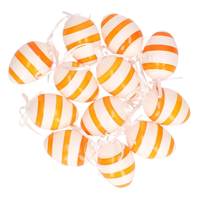 Oranje/wit gestreepte hangdecoratie paaseieren 12x stuks