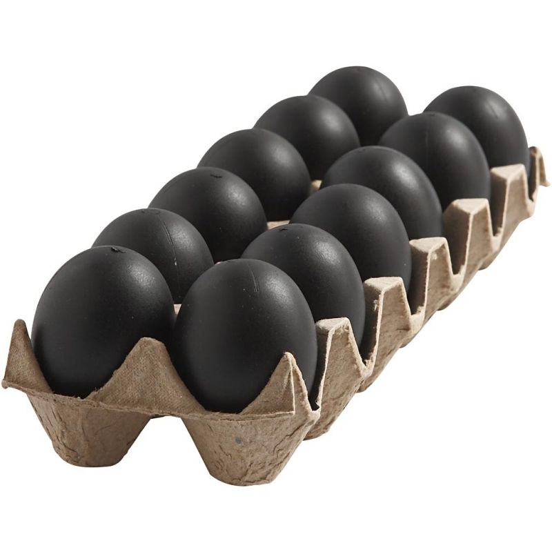 Set van 12x stuks zwarte eieren kunststof 6 cm