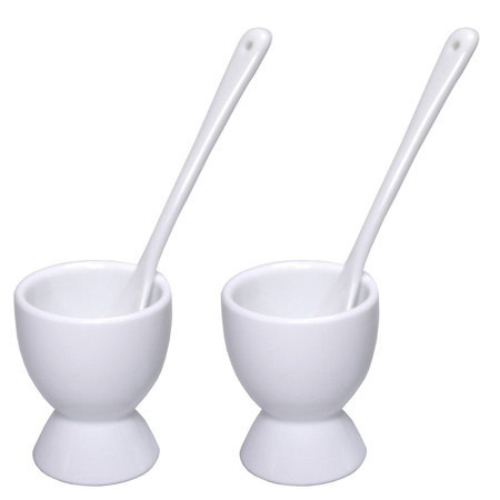 2x Ceramic egg cups with spoon 6 cm