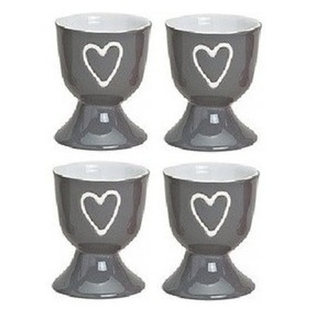 4x Egg holder grey with heart 6 x 5 cm