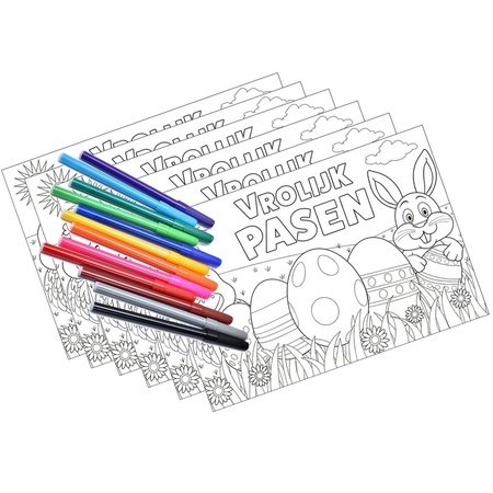 6 Easter coloring pages placemats including markers