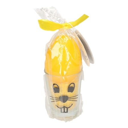 Yellow easter egg candle in glass 11 cm