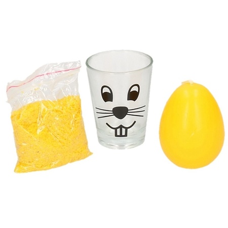 Yellow easter egg candle in glass 11 cm