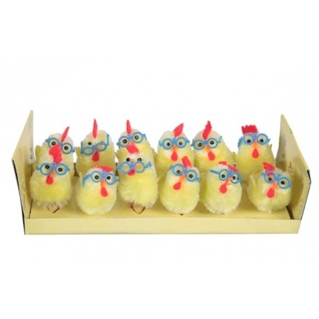 Soft toy chicken/rooster 20 cm with 12x mini chicklets with glasses 4,5 cm