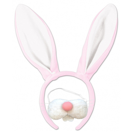 Easter bunny ears tiara pink/white with teeth/nose