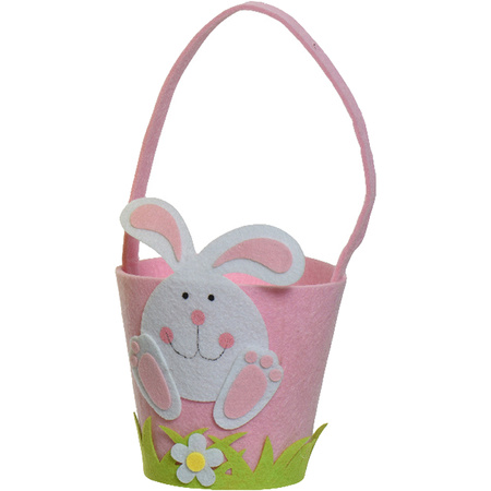 Easter basket with Easter bunny - felt - pink - D15 x H31 cm
