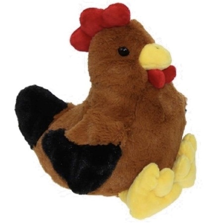 Soft toy chicken/rooster brown 25 cm with 16x mini chicklets