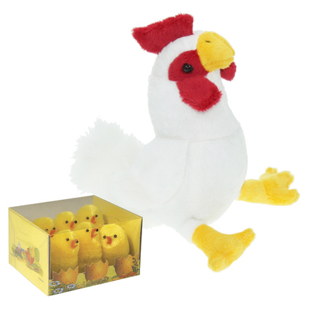 Pluche kip knuffel - 20 cm - multi kleuren - met 6x gele kuikens van 5 cm - kippen familie