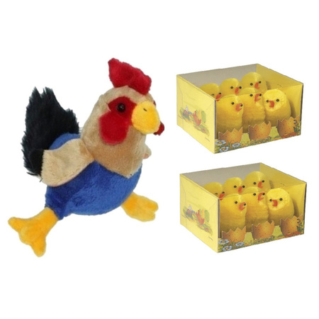Pluche kippen/hanen knuffel van 20 cm met 12x stuks mini kuikentjes 5 cm