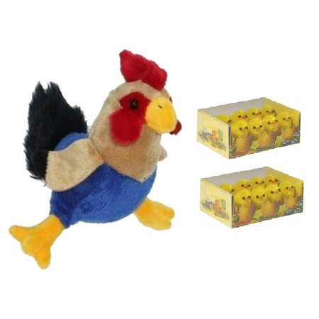 Pluche kippen/hanen knuffel van 20 cm met 16x stuks mini kuikentjes 3 cm