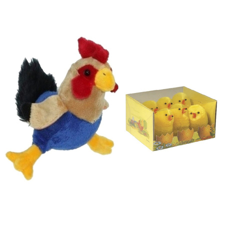 Pluche kippen/hanen knuffel van 20 cm met 6x stuks mini kuikentjes 5 cm